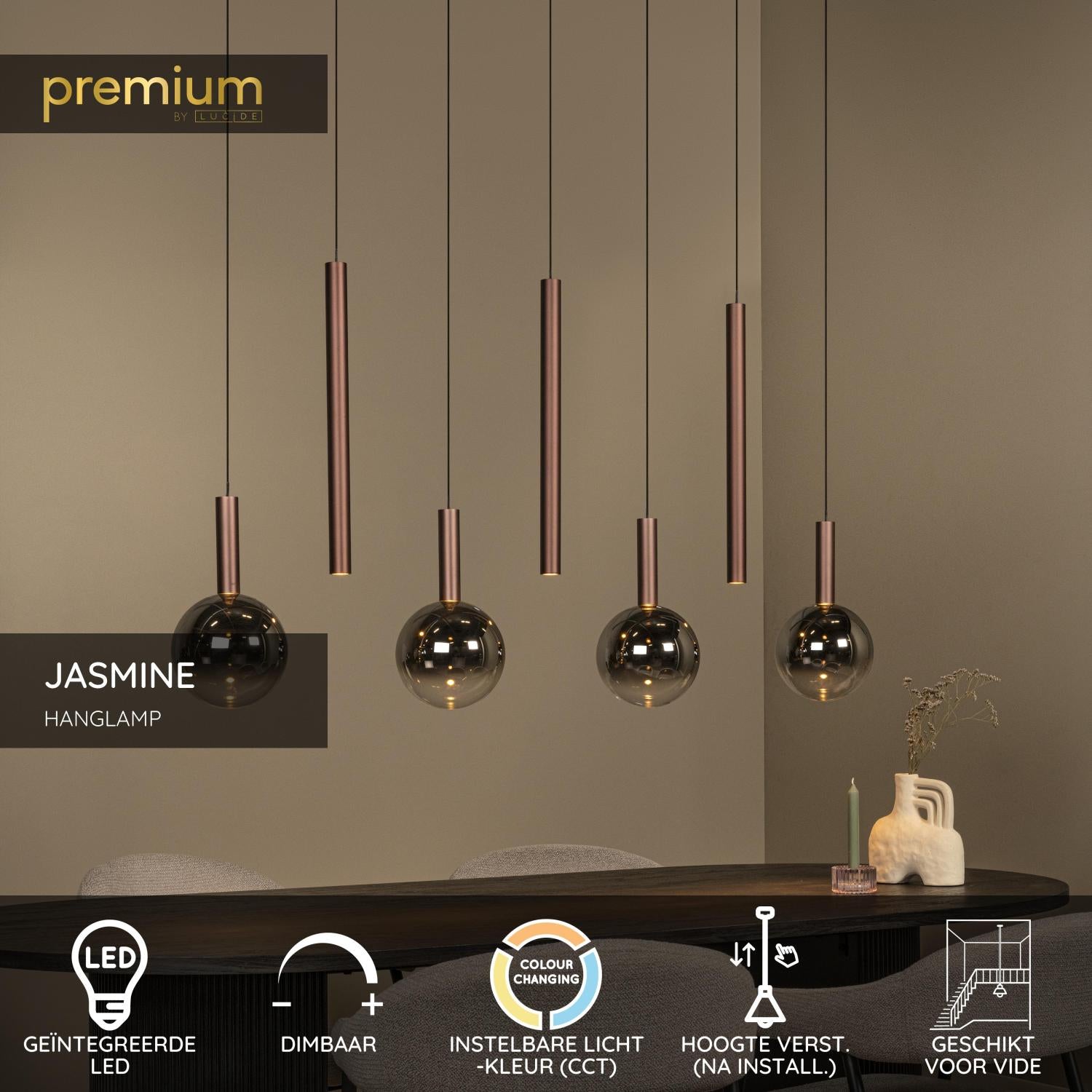 Lucide JASMINE - Hanglamp - LED Dimb. - CCT - 7x4W 2200K/3300K - Koper | Premium - KwaliteitWonen.nl