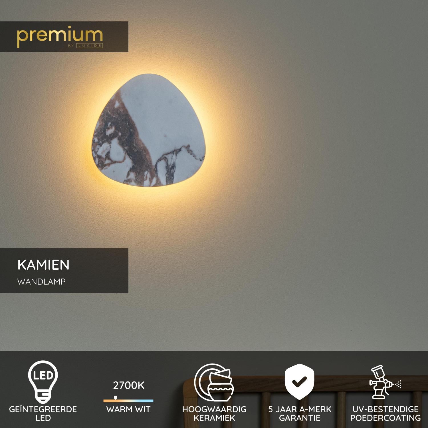 Lucide KAMIEN - Wandlamp - LED - 1x6W 2700K - Wit | Premium - KwaliteitWonen.nl
