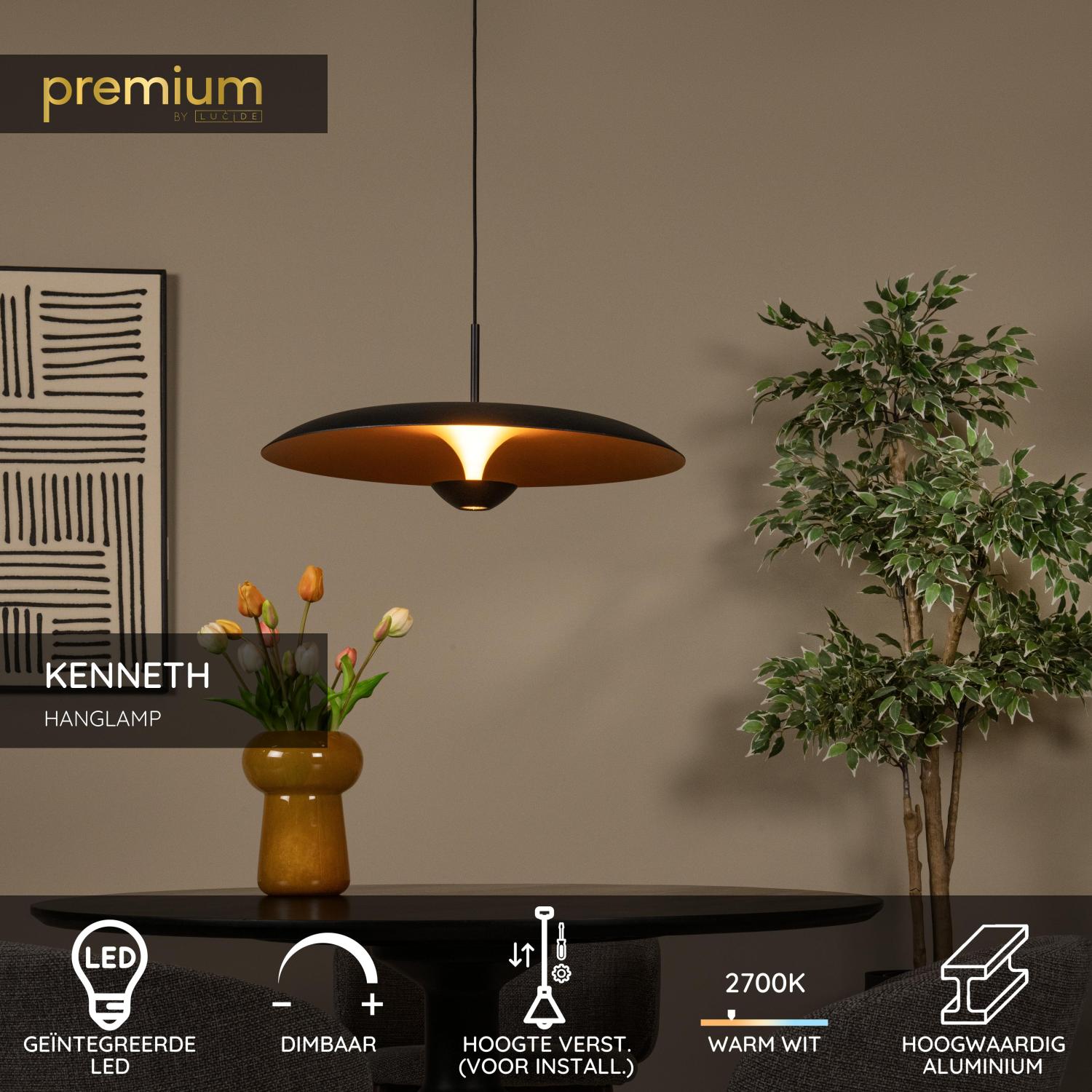Lucide KENNETH - Hanglamp - Ø 60 cm - LED Dimb. - 1x16W 2700K - Zwart | Premium - KwaliteitWonen.nl