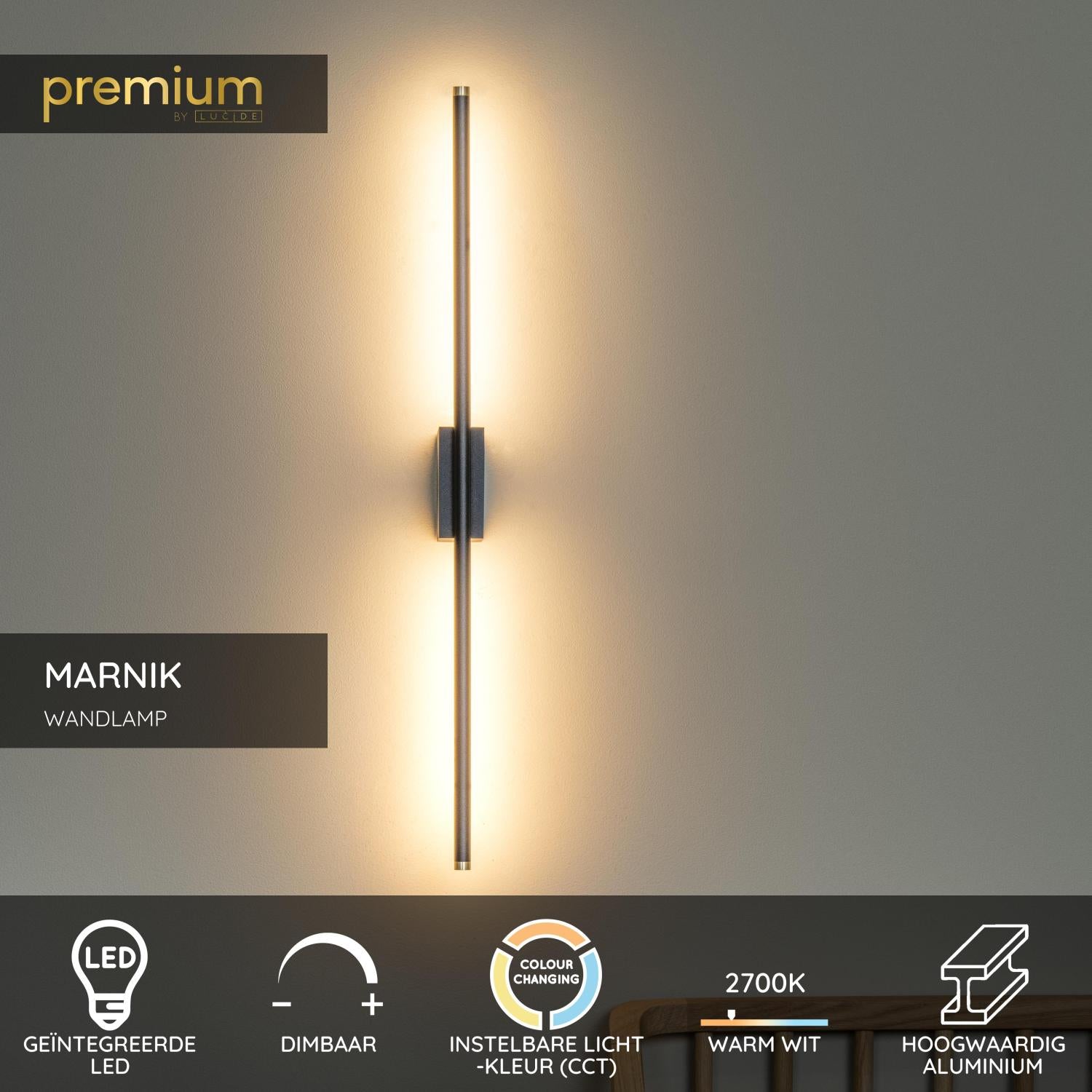 Lucide MARNIK - Wandlamp - LED Dimb. - CCT - 1x13W 2700K/4000K - Handbewegingssensor - Zwart | Premium - KwaliteitWonen.nl