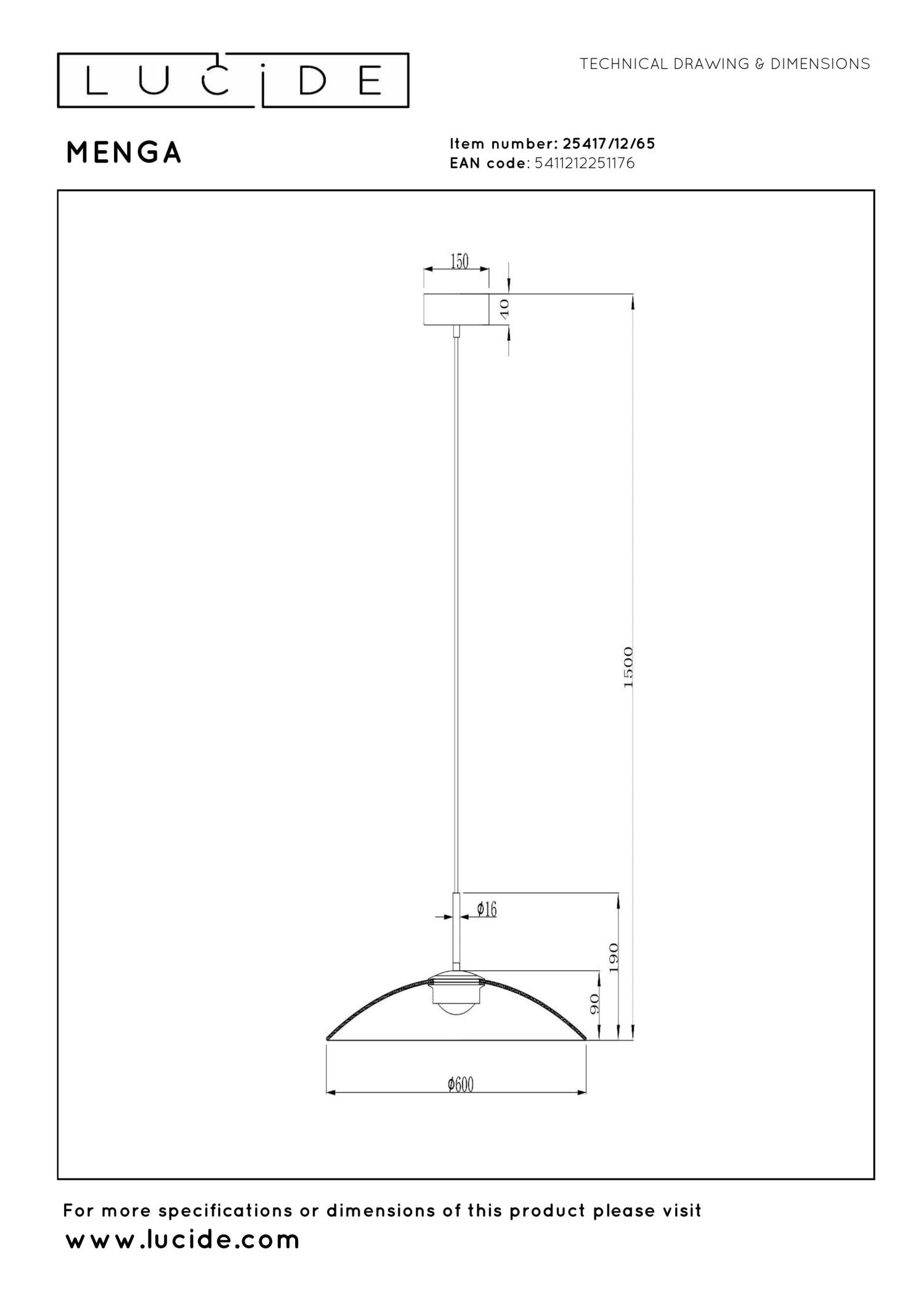 Lucide MENGA - Hanglamp - Ø 60 cm - LED Dimb. - 1x18,6W 2700K - Fumé | Premium - KwaliteitWonen.nl