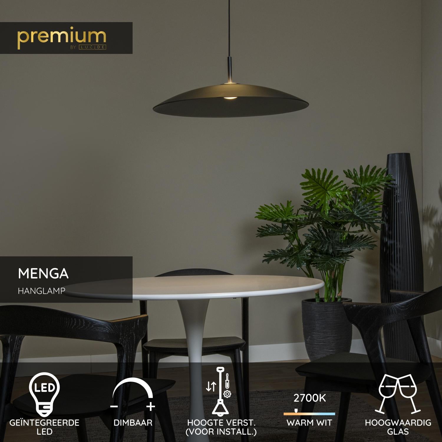 Lucide MENGA - Hanglamp - Ø 60 cm - LED Dimb. - 1x18,6W 2700K - Fumé | Premium - KwaliteitWonen.nl
