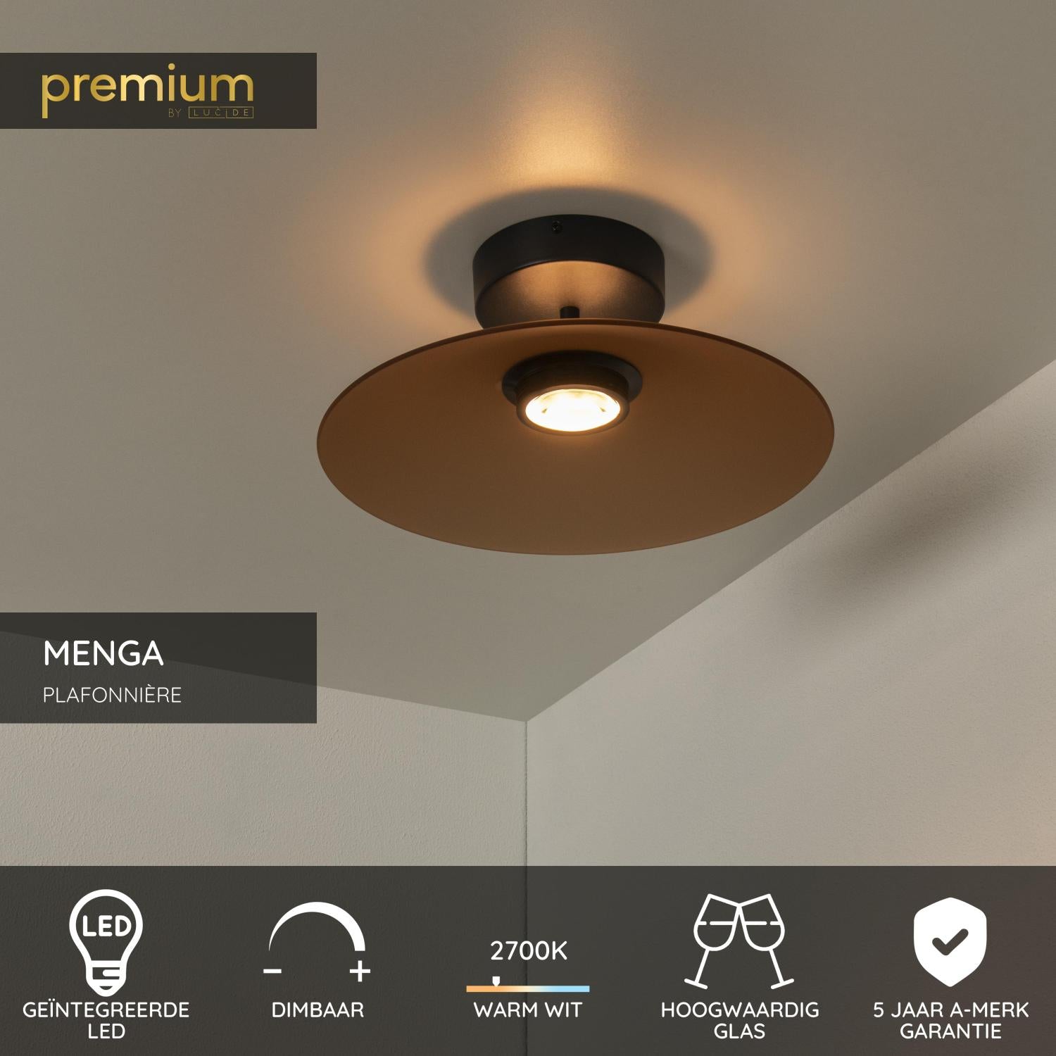 Lucide MENGA - Plafonnière - Ø 40 cm - LED Dimb. - 1x11W 2700K - Amber | Premium - KwaliteitWonen.nl