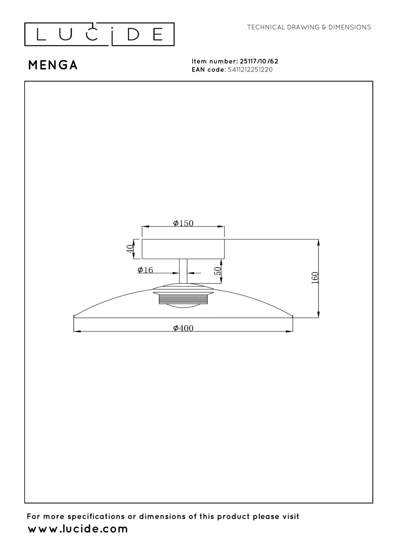 Lucide MENGA - Plafonnière - Ø 40 cm - LED Dimb. - 1x11W 2700K - Amber | Premium - KwaliteitWonen.nl