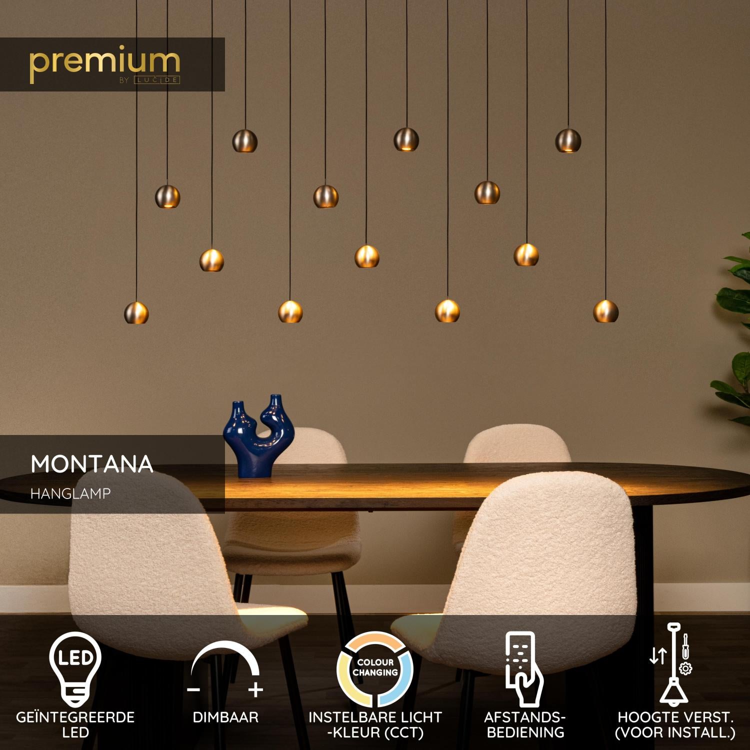 Lucide MONTANA - Hanglamp - LED Dimb. - CCT - 13x5,7W 2700K/4000K - Geschikt voor vide en hoge plafonds - Grijs ijzer | Premium - KwaliteitWonen.nl