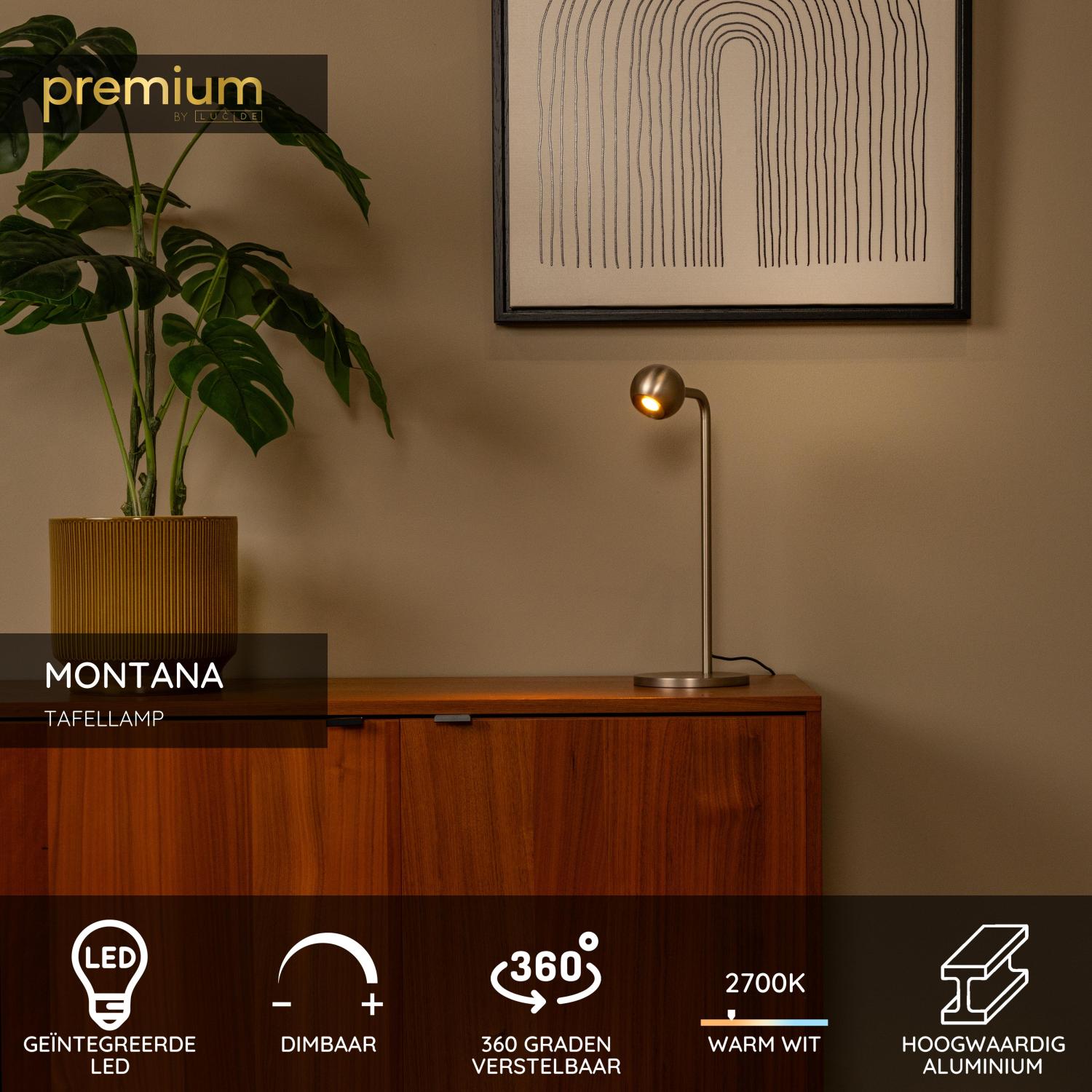 Lucide MONTANA - Tafellamp - LED Dimb. - 1x5W 2700K - Grijs ijzer | Premium - KwaliteitWonen.nl