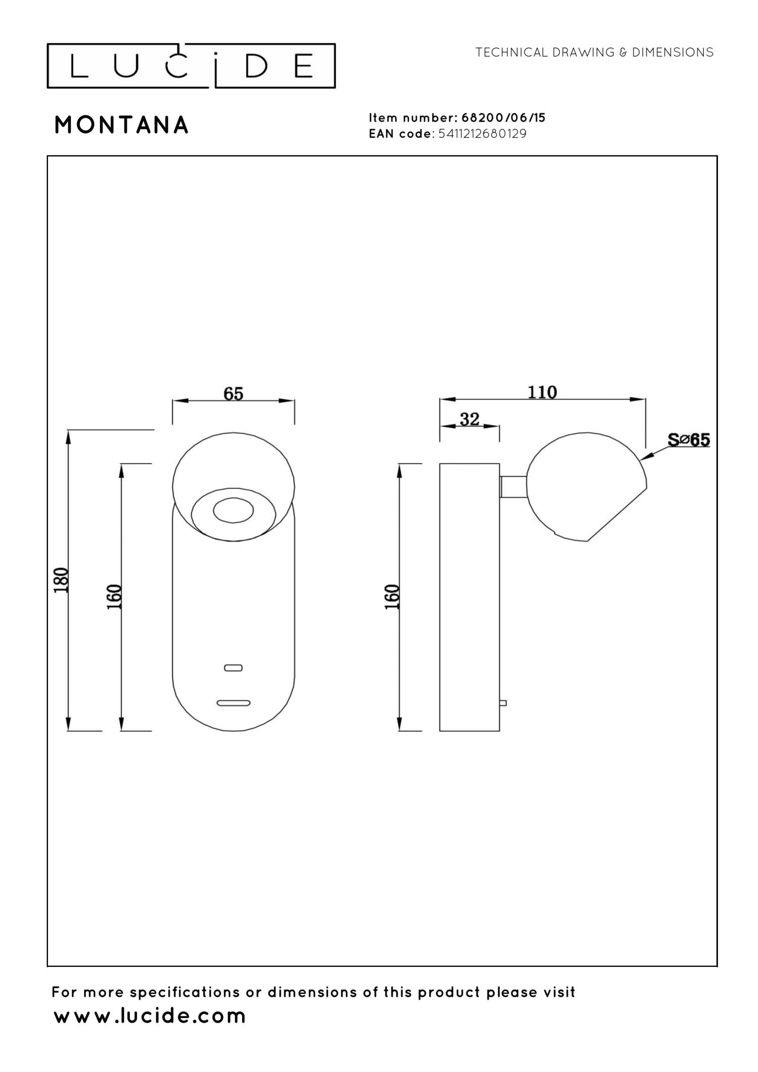Lucide MONTANA - Wandlamp - LED - CCT - 1x6,3W 2700K/4000K - Met USB oplaadpunt - Grijs ijzer | Premium - KwaliteitWonen.nl