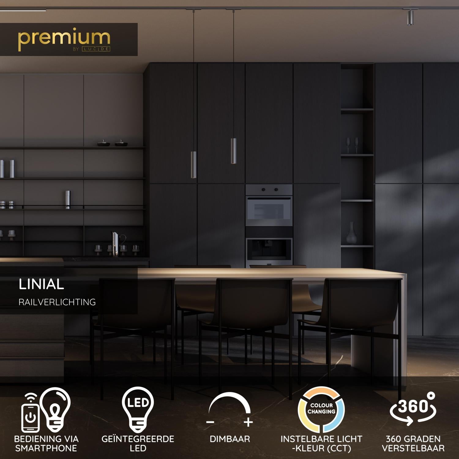 Lucide Premium LINIAL BIXX Railspot - 1-fase Railsysteem / Smart Railverlichting - Smart - 48V Track - 2xLED - Mat Zwart Chroom - KwaliteitWonen.nl
