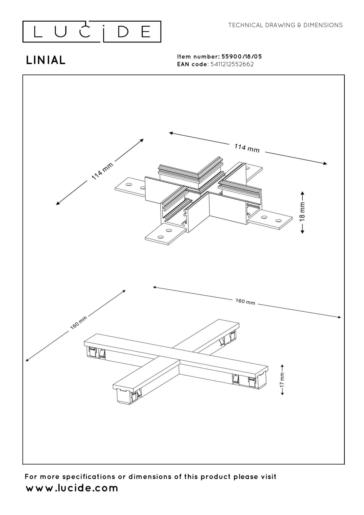 Lucide Premium LINIAL X -koppelstuk - 1-fase Railsysteem / Railverlichting - Smart - 48V Track - Champagne - KwaliteitWonen.nl
