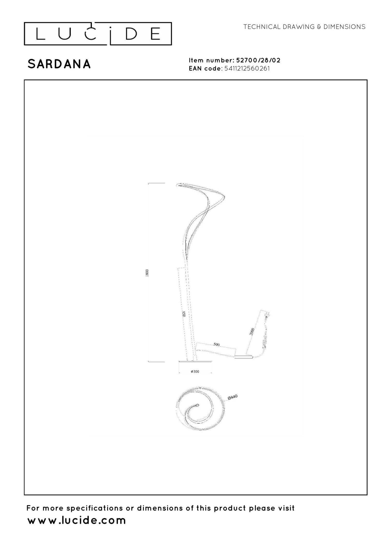 Lucide SARDANA - Vloerlamp - Ø 44 cm - LED Dimb. - 1x28W 2700K - Mat Goud / Messing | Premium - KwaliteitWonen.nl