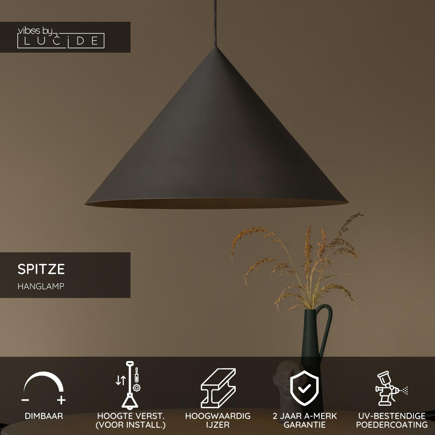 Lucide SPITZE - Hanglamp - Ø 60 cm - 1xE27 - Grijs | Vibes - KwaliteitWonen.nl