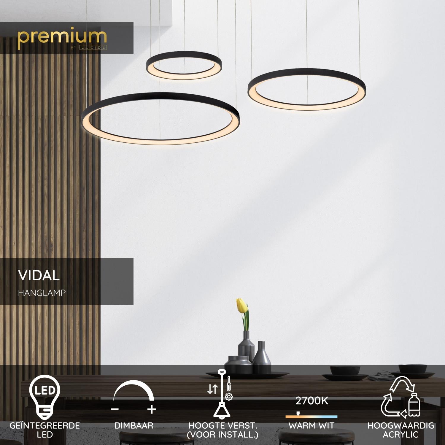 Lucide VIDAL - Hanglamp - Ø 78 cm - LED Dimb. - 1x120W 2700K - Zwart | Premium - KwaliteitWonen.nl