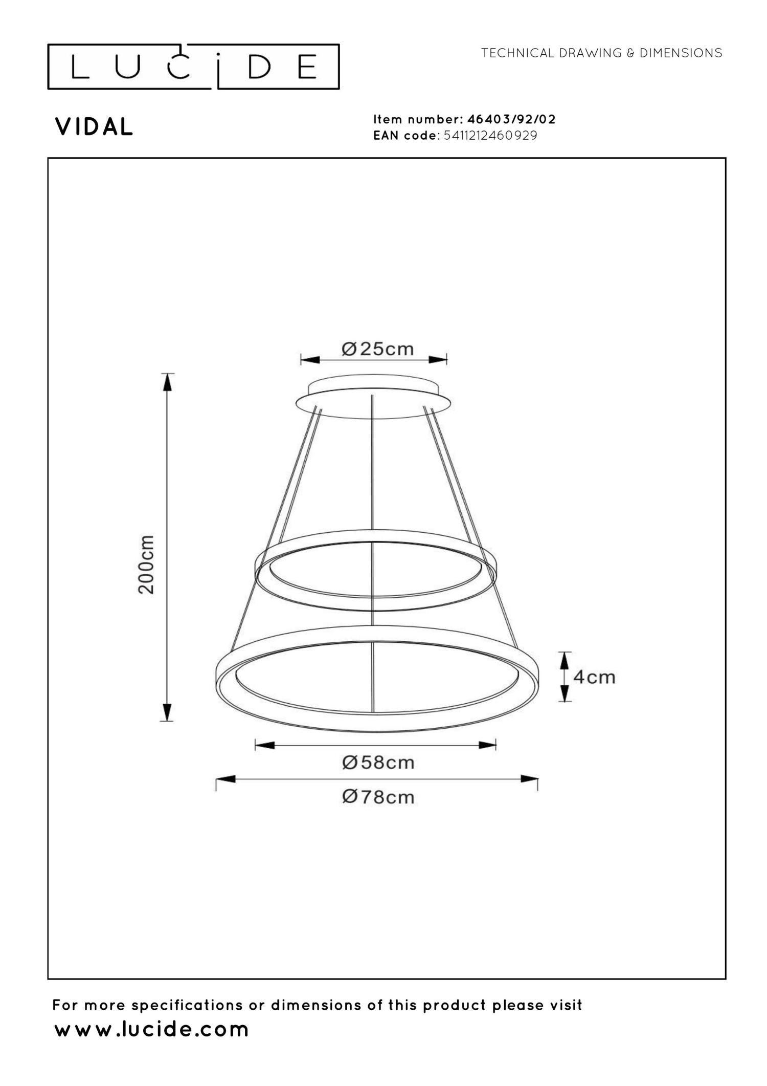 Lucide VIDAL - Hanglamp - Ø 78 cm - LED Dimb. - 1x92W 2700K - Mat Goud / Messing | Premium - KwaliteitWonen.nl