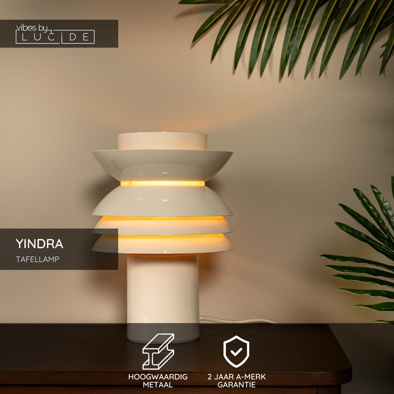 Lucide YINDRA - Tafellamp - Ø 17,5 cm - 1xE27 - Beige | Vibes - KwaliteitWonen.nl