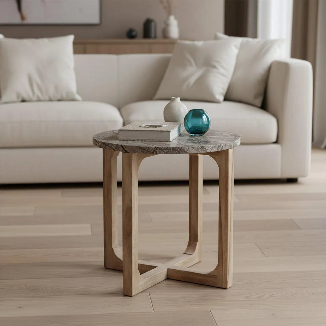 Raw Materials Bijzettafel Bizar Rond 50cm Marmer Bruin - KwaliteitWonen.nl