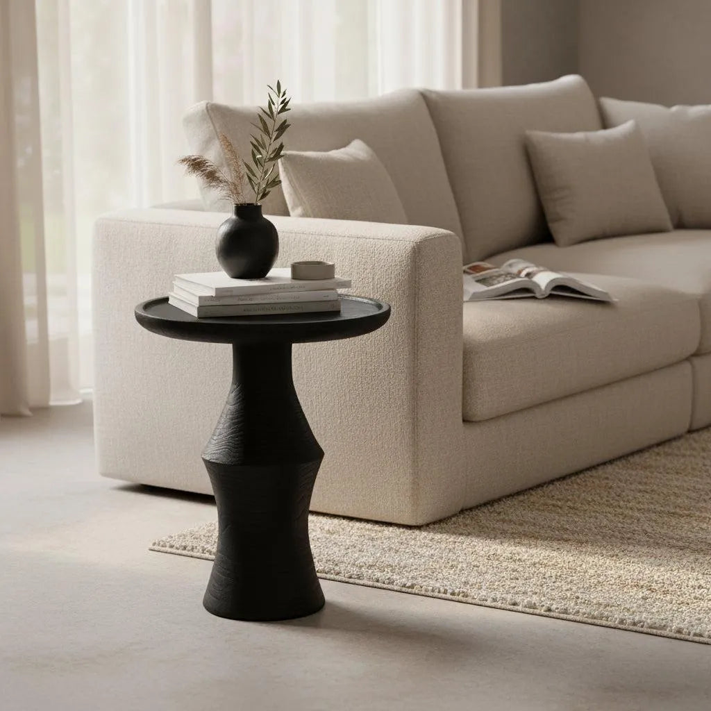 Raw Materials Bijzettafel Nero Twilight Rond 50cm Teakhout Zwart - KwaliteitWonen.nl