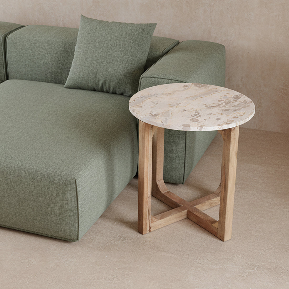 Raw Materials Bijzettafel Rond 50cm Marmer Créme - KwaliteitWonen.nl
