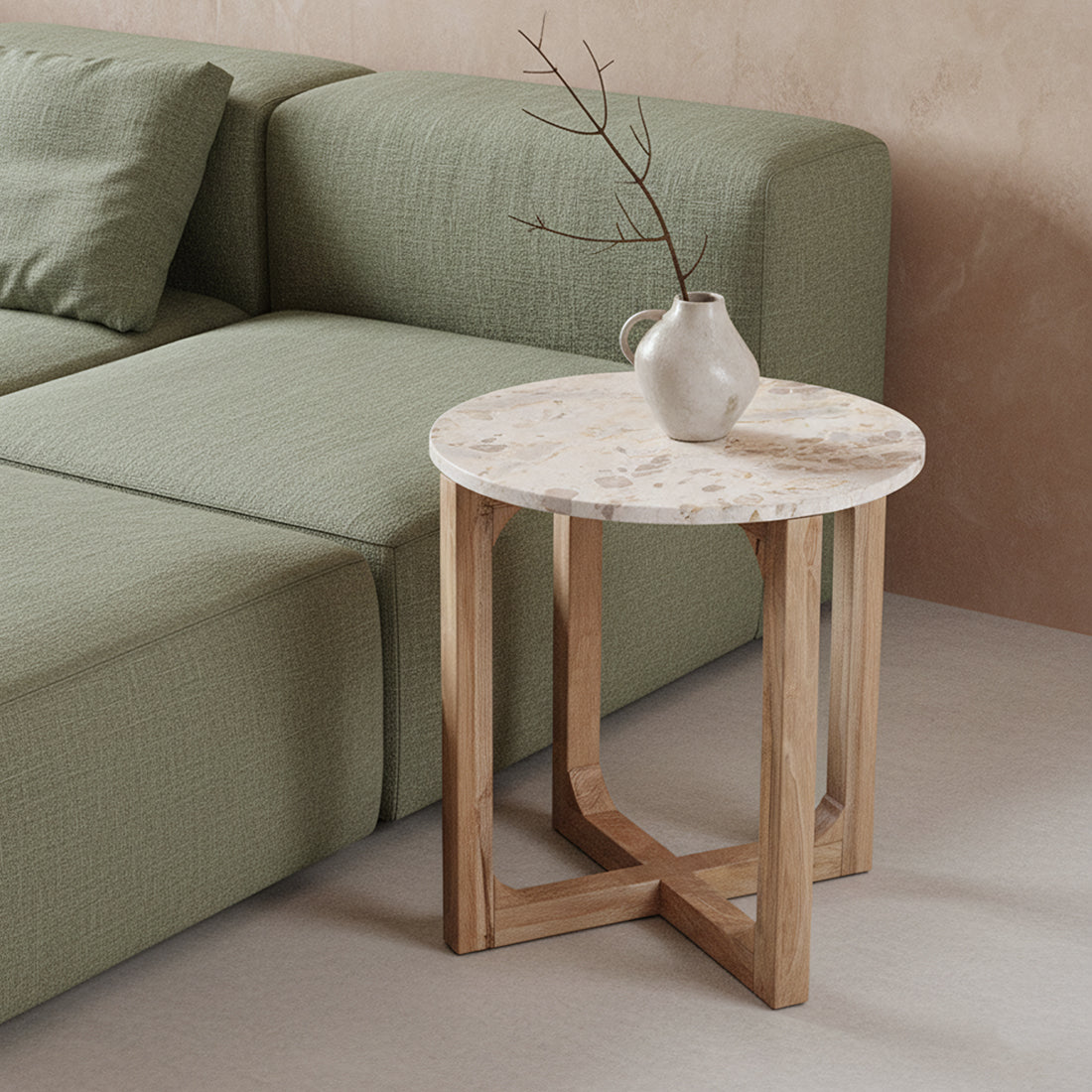 Raw Materials Bijzettafel Rond 50cm Marmer Créme - KwaliteitWonen.nl
