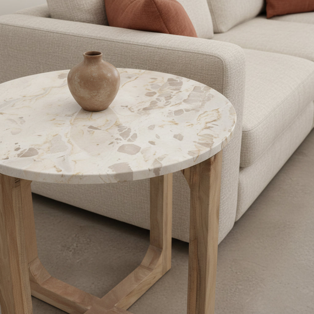 Raw Materials Bijzettafel Rond 50cm Marmer Créme - KwaliteitWonen.nl