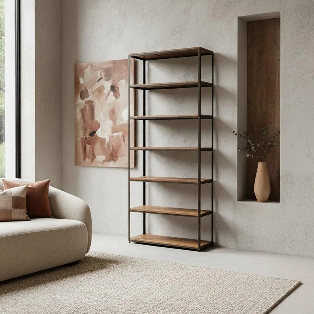 Raw Materials Boekenkast Fabriekshoog IJzeren Rek Met Houten Planken - KwaliteitWonen.nl