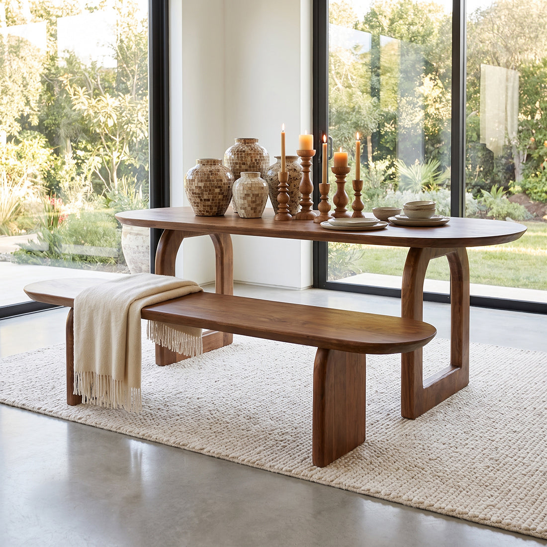 Raw Materials Bullnose Eetkamerbank Mangohout Bruin 180cm - KwaliteitWonen.nl