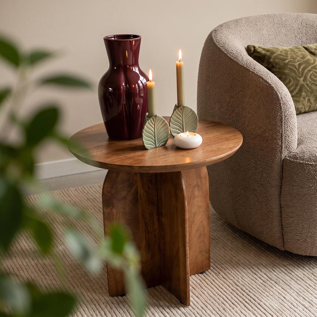 Raw Materials Bullnose Mangohouten Bijzettafel Cross Ø 50 Cm - KwaliteitWonen.nl