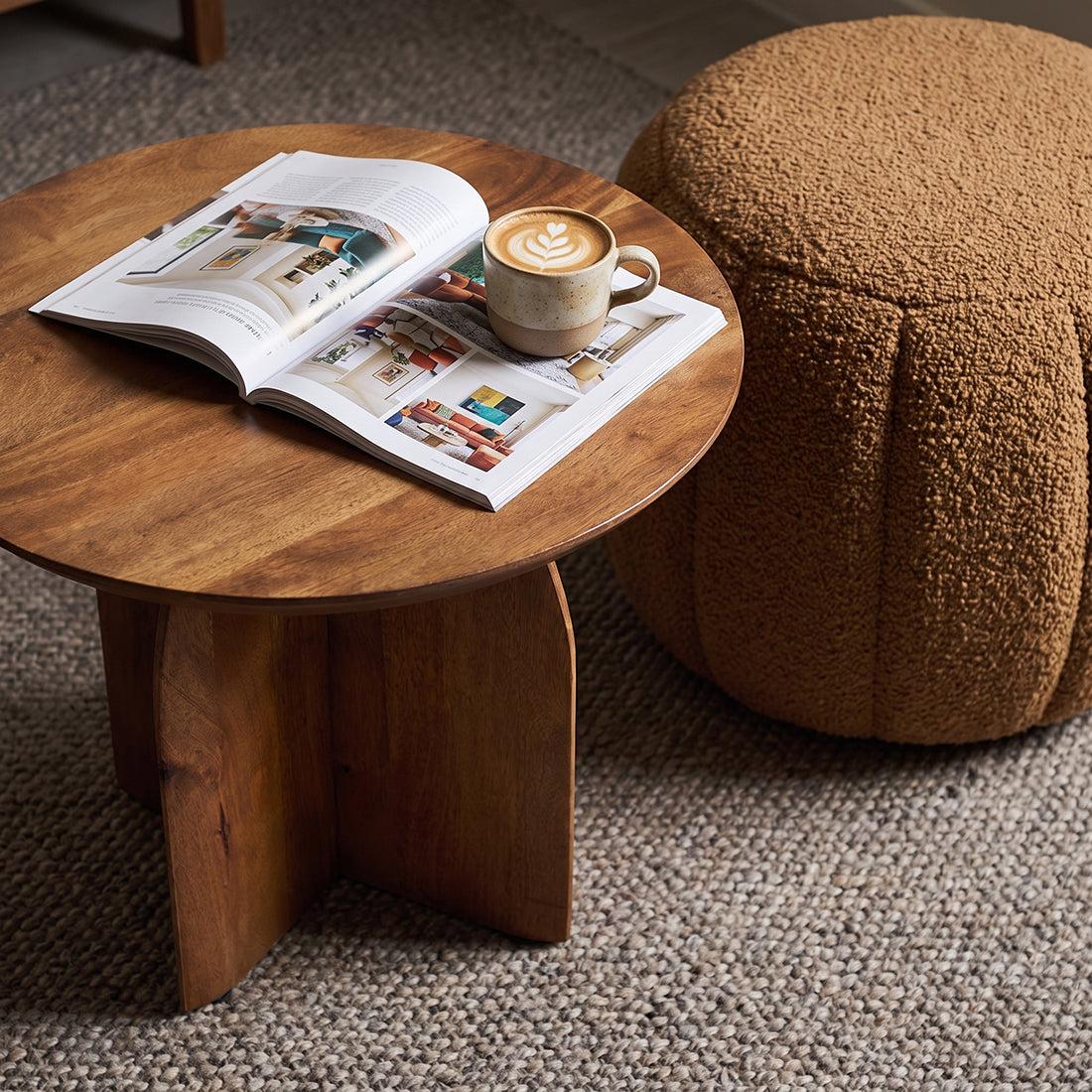 Raw Materials Bullnose Mangohouten Bijzettafel Cross Ø 55 Cm - KwaliteitWonen.nl