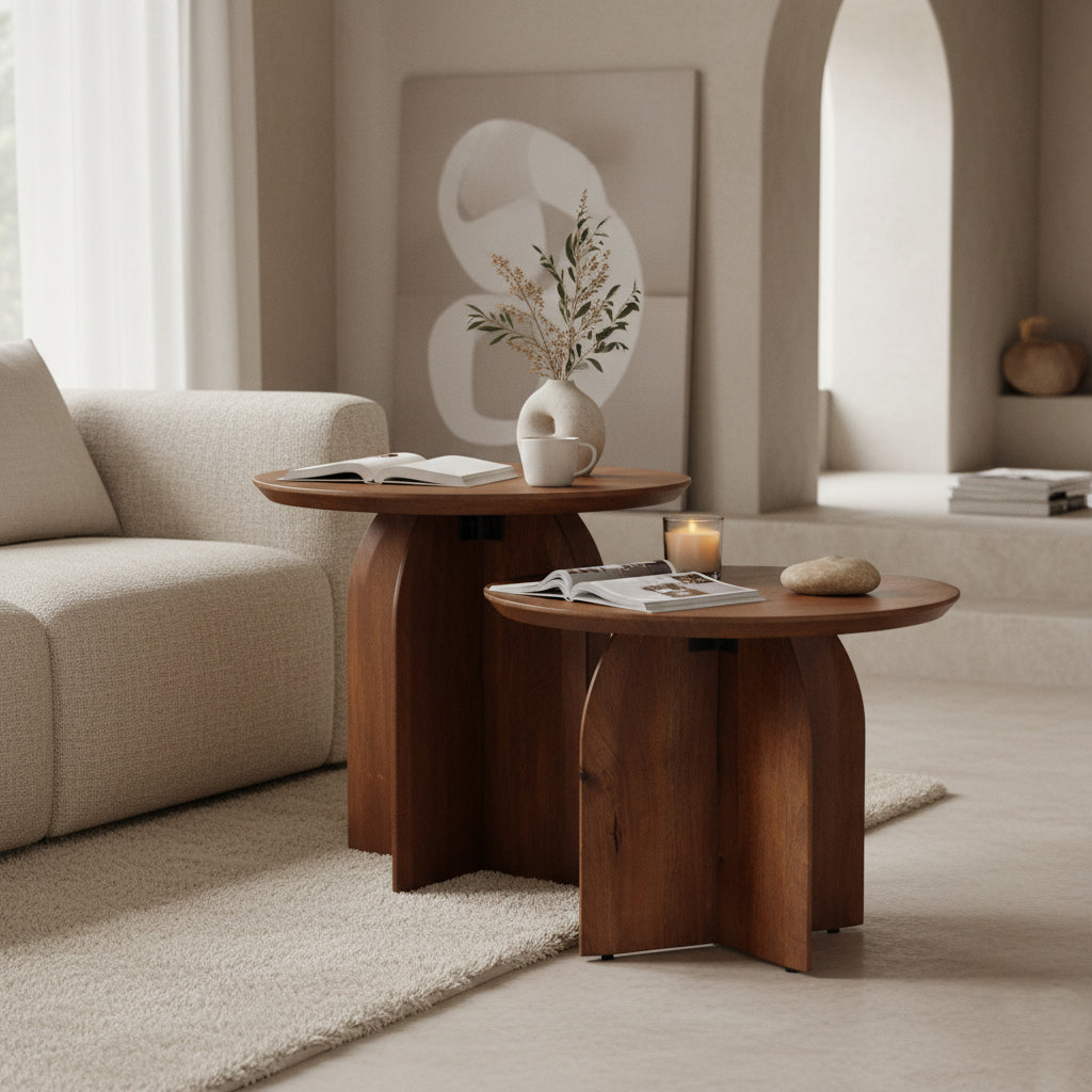 Raw Materials Bullnose Mangohouten Bijzettafel Cross Ø 55 Cm - KwaliteitWonen.nl