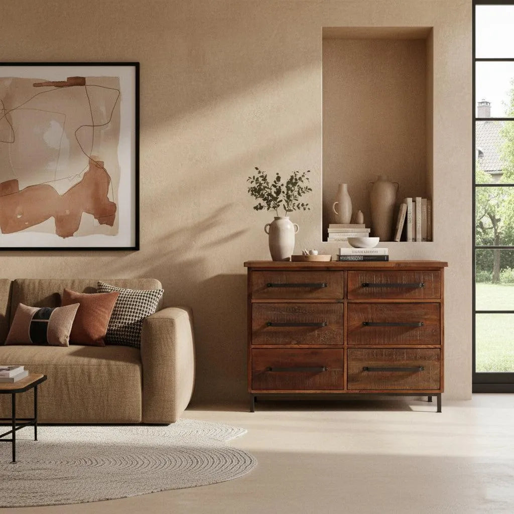 Raw Materials Dressoir Hout Bruin 6 Lades - KwaliteitWonen.nl