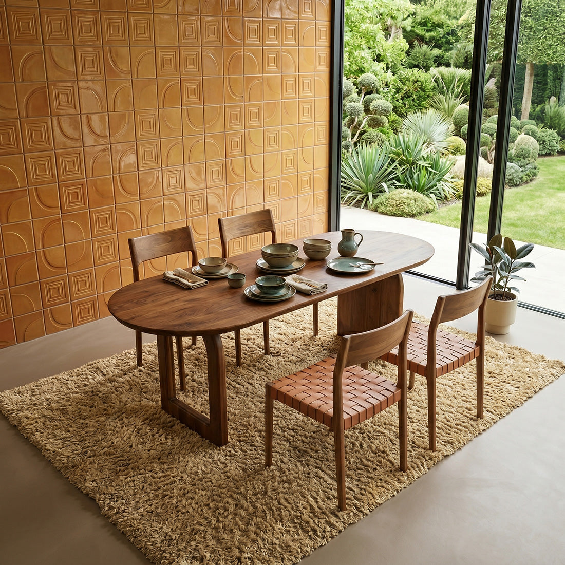 Raw Materials Eettafel Bullnose Ovaal 200x90cm Bruin Mangohout - Mix Onderstel - KwaliteitWonen.nl