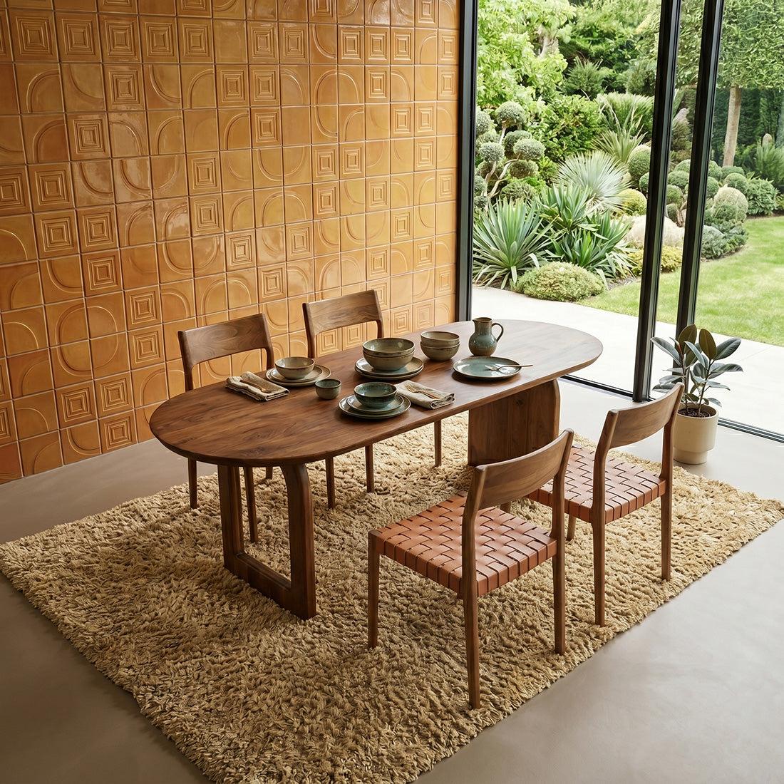 Raw Materials Eettafel Bullnose Ovaal 200x90cm Bruin Mangohout - Mix Onderstel - KwaliteitWonen.nl