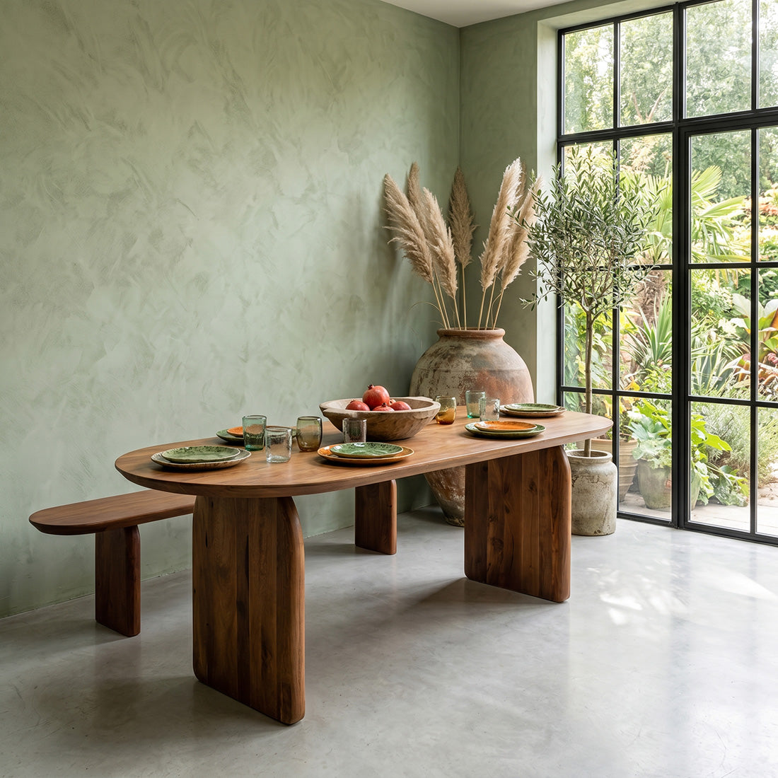 Raw Materials Eettafel Bullnose Ovaal 240x90cm Bruin Mangohout - Gesloten Onderstel - KwaliteitWonen.nl
