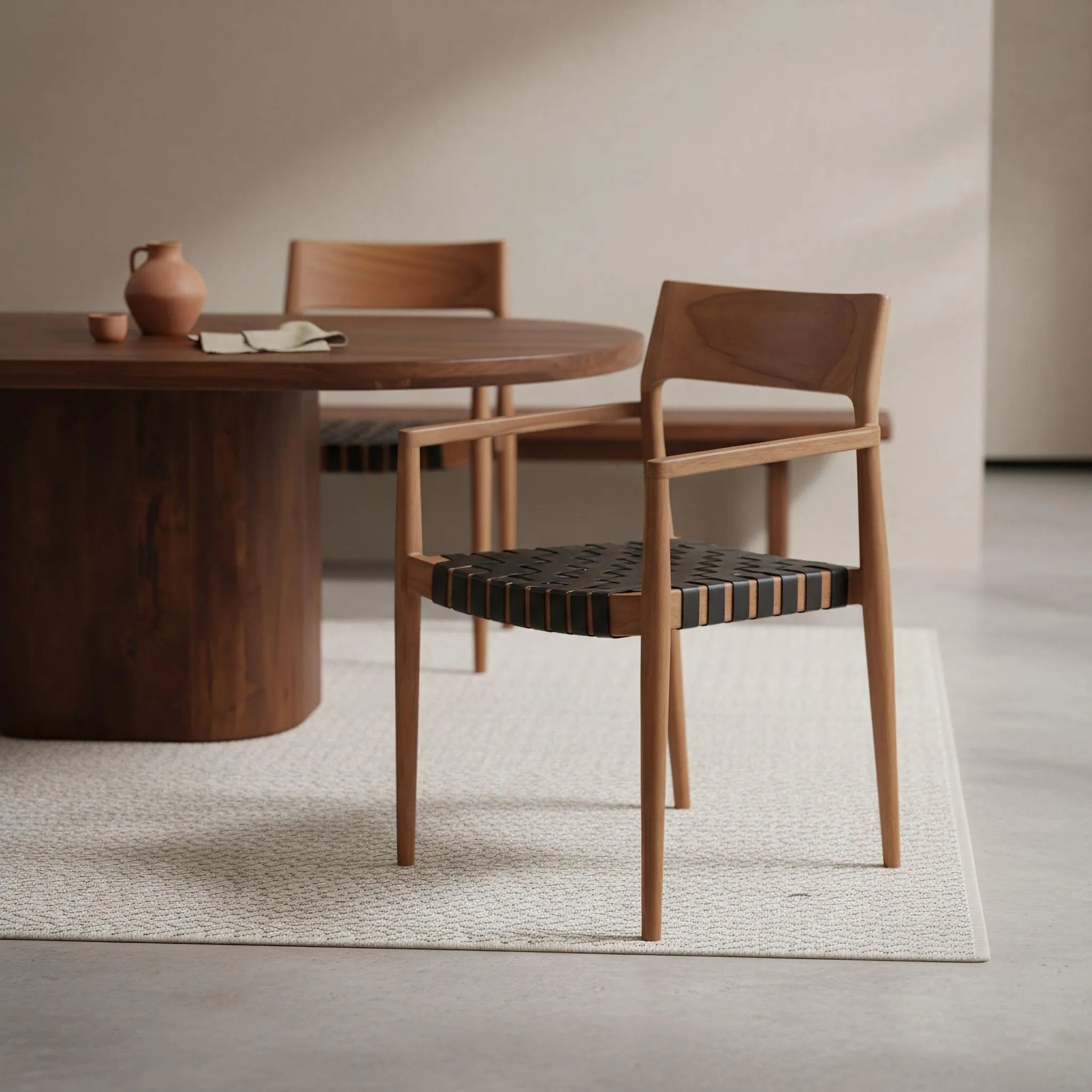 Raw Materials Freya Teak Eetkamerstoel Met Armleuning - Zwart (Set Van 2) - KwaliteitWonen.nl