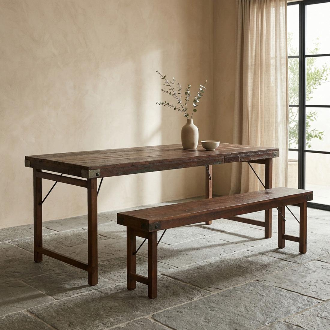 Raw Materials Inklapbare Vintage Eettafel Xl - Gerecycled Hout - 190x80cm - KwaliteitWonen.nl