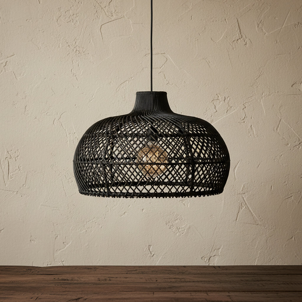 Raw Materials Maze Rotan Hanglamp Zwart - Ø 57x36 Cm - KwaliteitWonen.nl