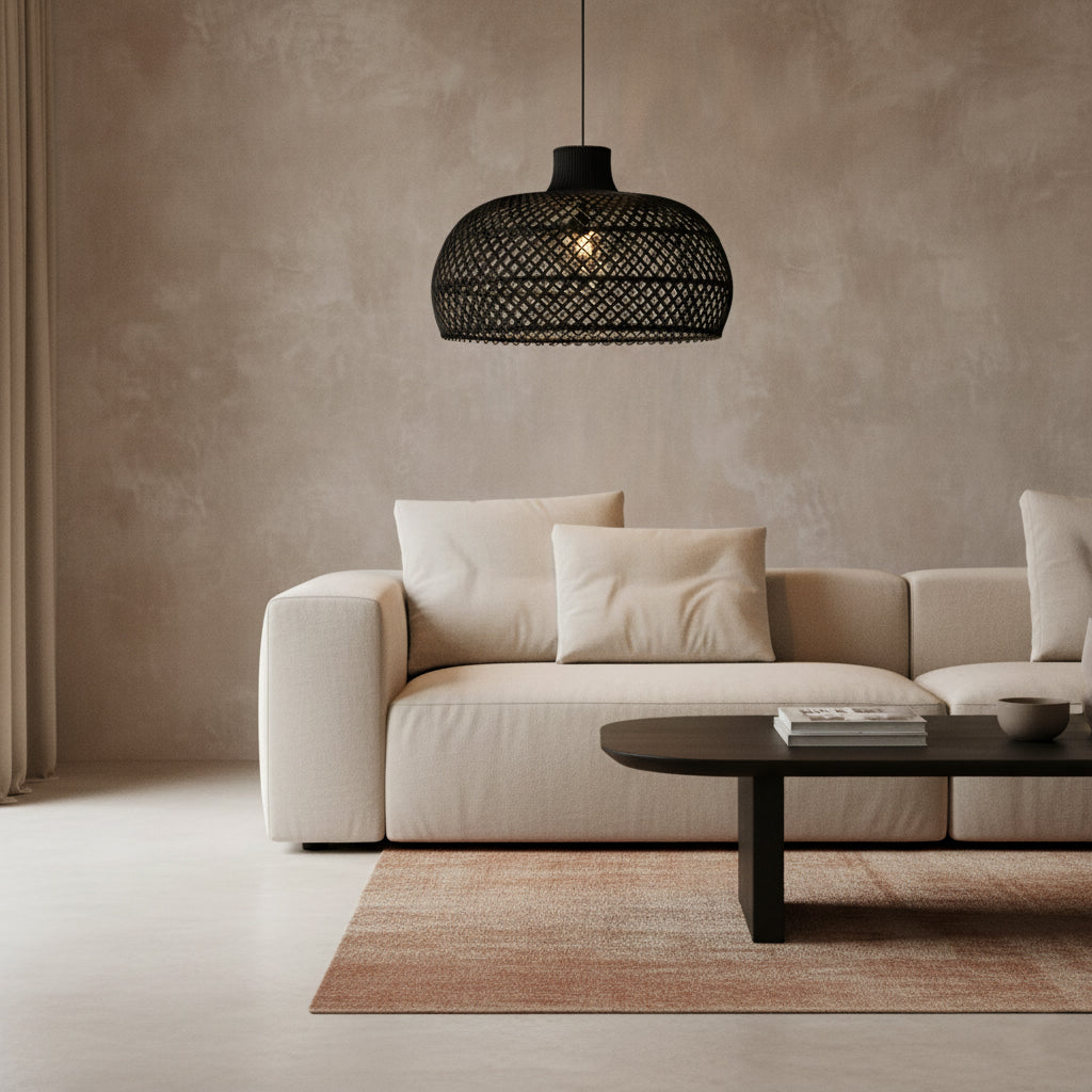 Raw Materials Maze Rotan Hanglamp Zwart - Ø 57x36 Cm - KwaliteitWonen.nl