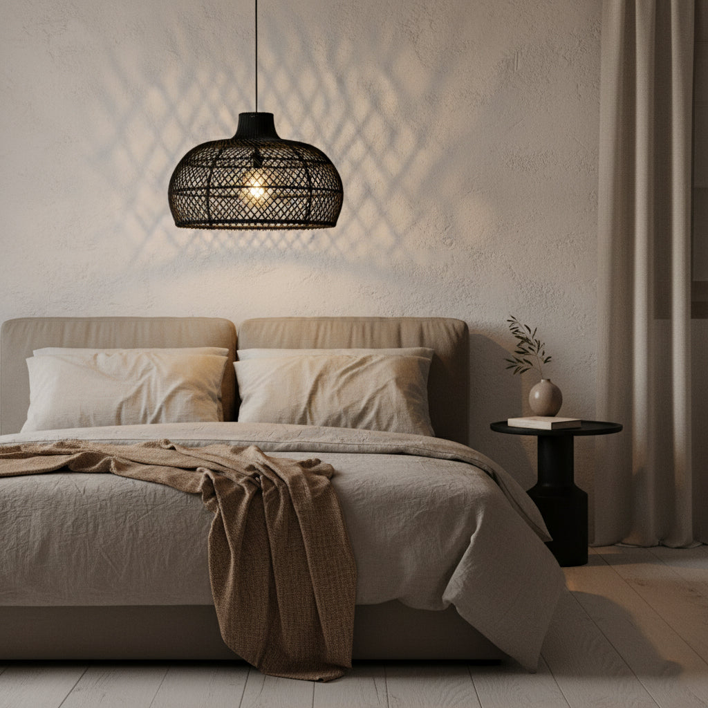Raw Materials Maze Rotan Hanglamp Zwart - Ø 57x36 Cm - KwaliteitWonen.nl