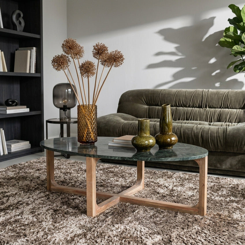 Raw Materials Ovale Marmeren Salontafel Groen 120x60cm - KwaliteitWonen.nl