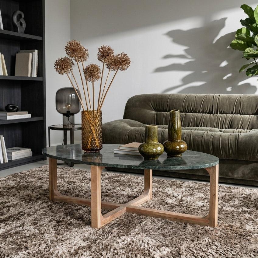 Raw Materials Ovale Marmeren Salontafel Groen 120x60cm - KwaliteitWonen.nl