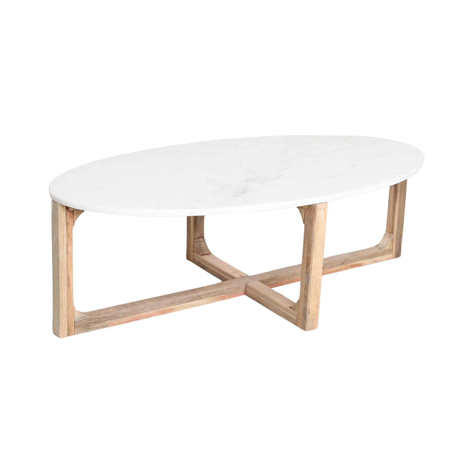 Raw Materials Ovale Marmeren Salontafel - Wit 120x60cm - KwaliteitWonen.nl