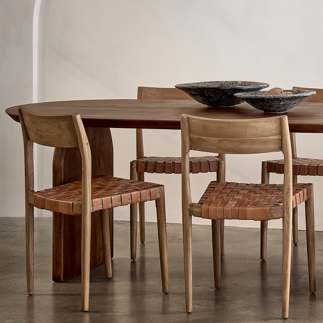 Raw Materials Freya Teak Eetkamerstoel Met Leer - Naturel (Set Van 2)