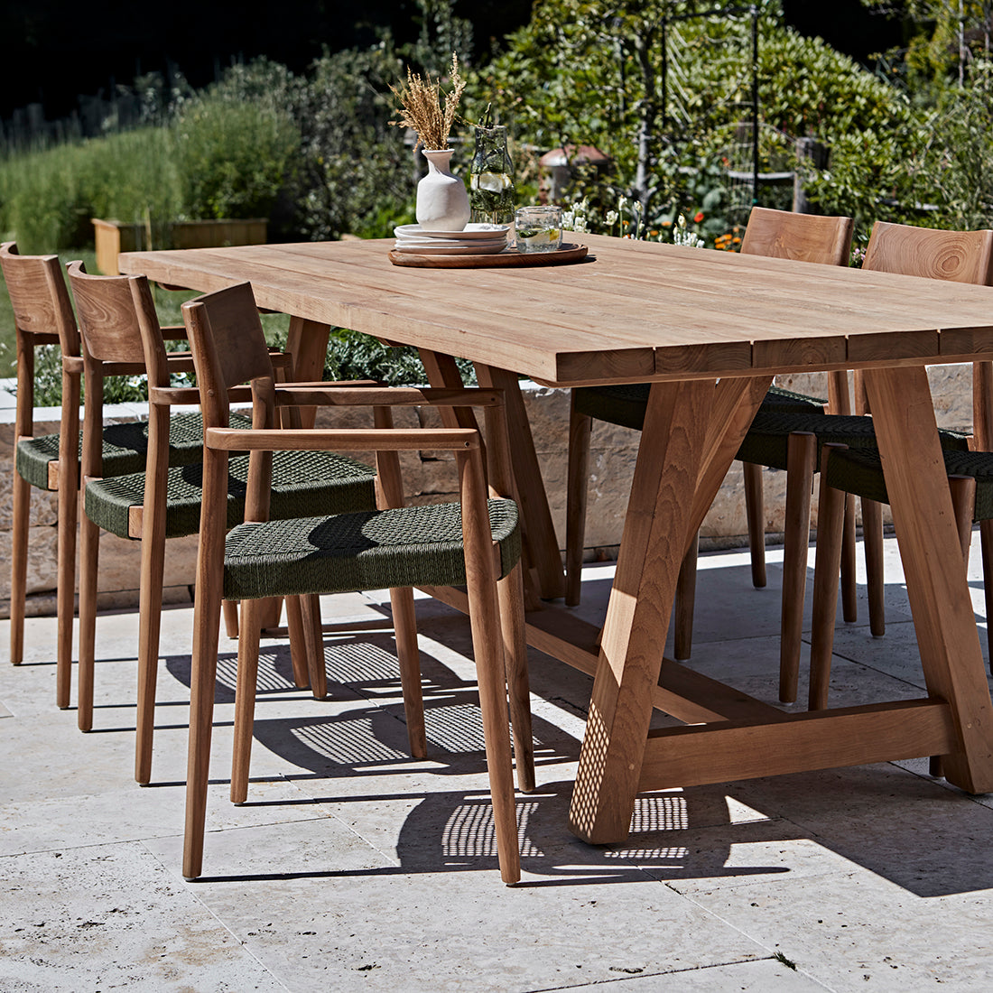 Raw Materials Freya Donker Teakhouten Tuinstoel Met Armleuning - Groen (Set Van 2)