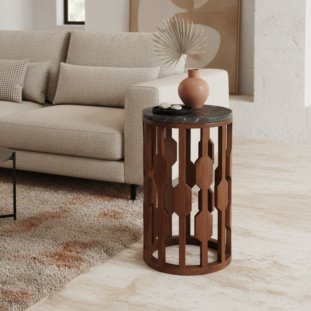 Raw Materials Lampung Marmeren Bijzettafel - Zwart