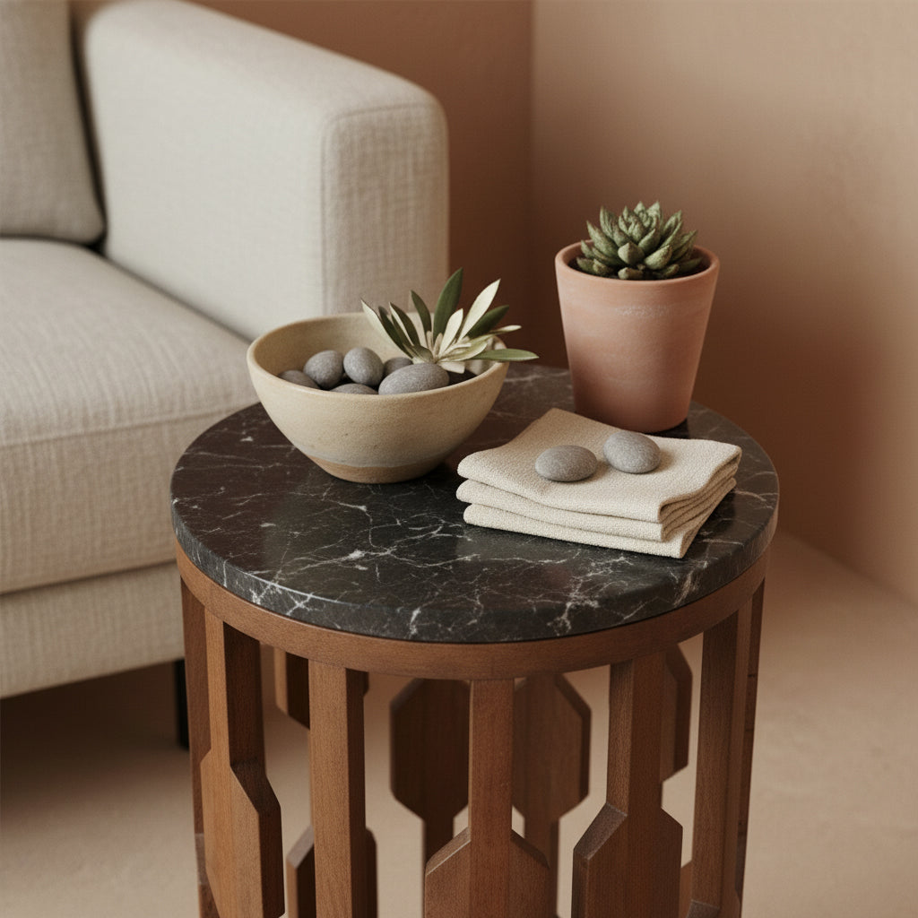 Raw Materials Lampung Marmeren Bijzettafel - Zwart