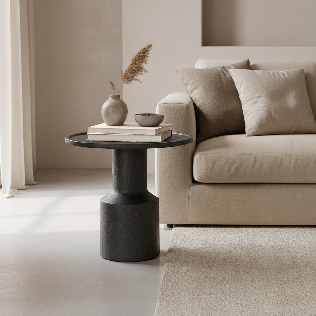 Raw Materials Bijzettafel Nero Midnight Rond 50cm Zwart Teakhout