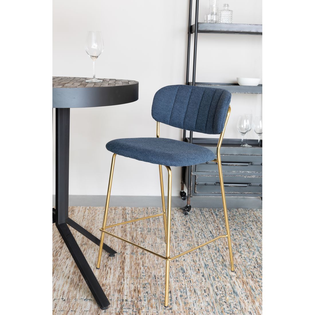 White Label Living Barkruk Jolien Goud Donkerblauw - KwaliteitWonen.nl