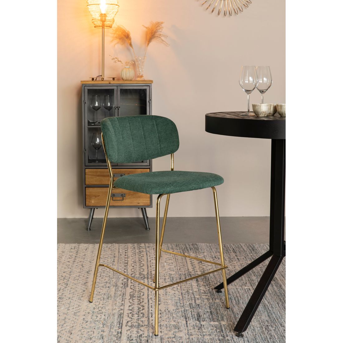 White Label Living Barkruk Jolien Goud Donkergroen - KwaliteitWonen.nl