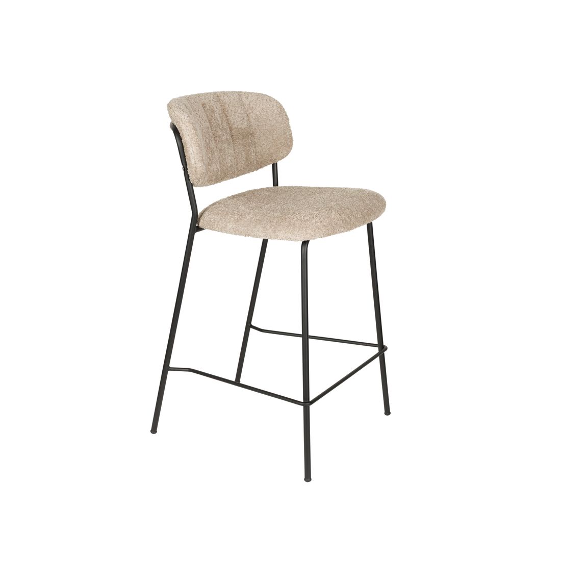 White Label Living Counter Stool Jolien Black/Beige Bouclé - KwaliteitWonen.nl
