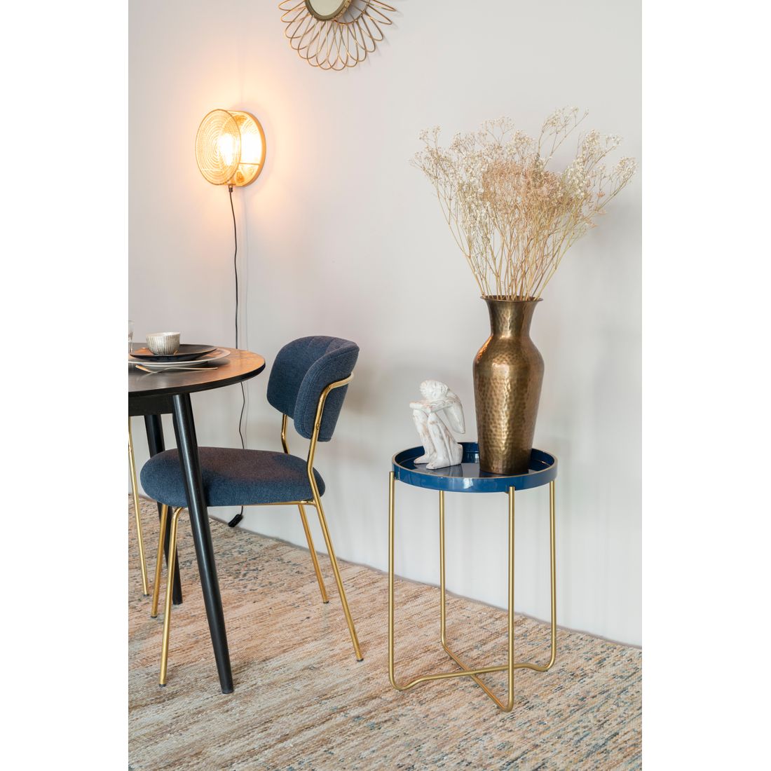 White Label Living Eetkamerstoel Jolien Goud Donkerblauw - KwaliteitWonen.nl