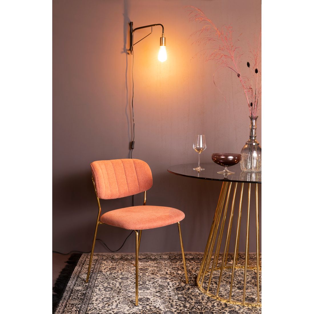 White Label Living Eetkamerstoel Jolien Goud Roze - KwaliteitWonen.nl